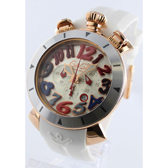 GAGA MILANO ガガミラノ レプリカ クロノ48mm クオーツ 6056.9 ラバー ホワイト/PGPシャンパンシルバー メンズ